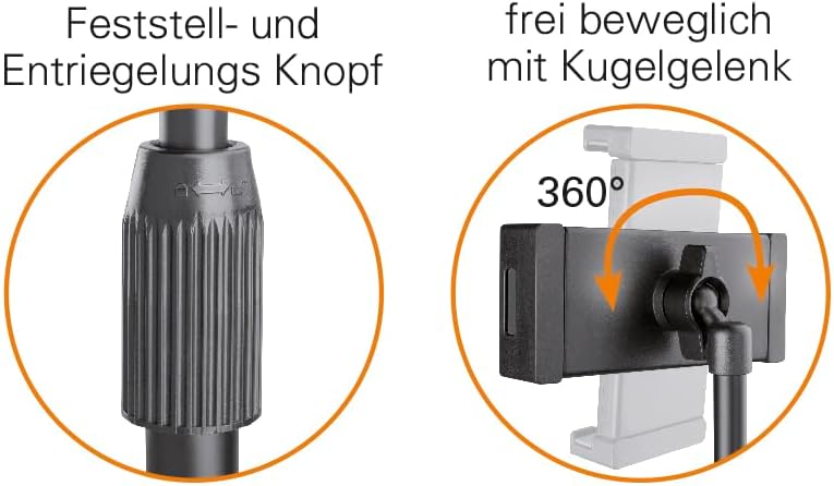 myWall HT30L Tischständer für Tablets/Smartphones, höhenverstellbar, frei beweglich mit Kugelgelenk, Handy- und Tablethalterung, schwarz