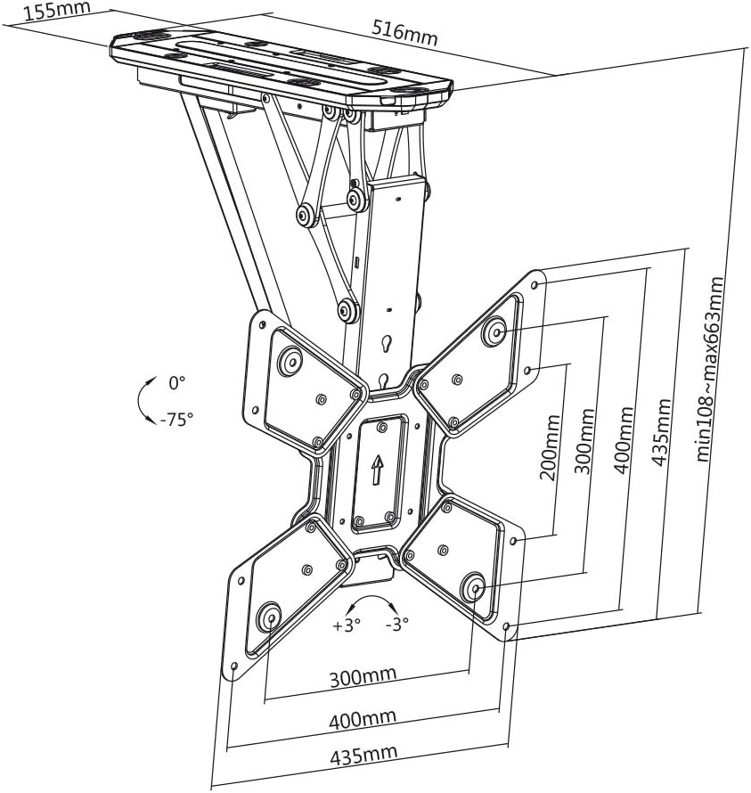 my wall HL40ML klappbare motorisierte Deckenhalterung mit Fernbedienung für TV 23-55 Zoll (58 cm - 140 cm), VESA 100x100, 200x200, 300x300, 400x200, 400x400