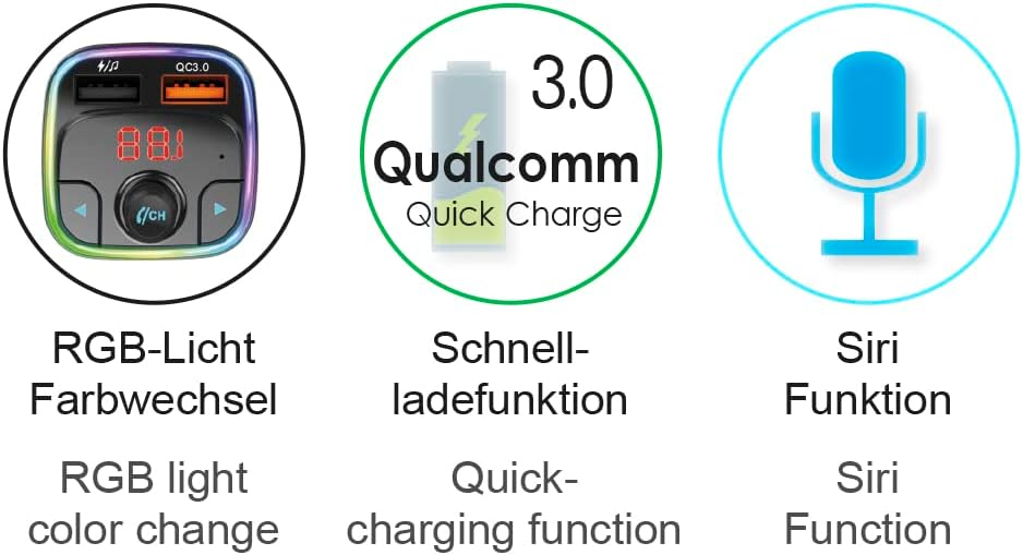 MT1L Bluetooth FM Transmitter Auto, Bluetooth Adapter Transmitter für Auto Radio, Freisprecheinrichtung mit 2 USB Ports, Unterstützt Micro SD, USB-Sticks, Siri Funktion, Schnellladefunktion