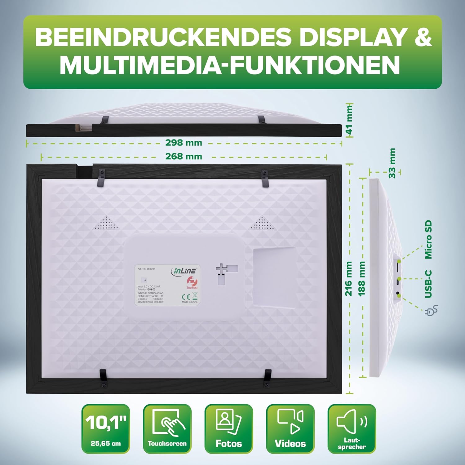 Digitaler Bilderrahmen, WiFRAME 2, FRAMEO, inkl. 3 Wechselrahmen, Walnussholz, WiFi, 10,1 Zoll mit Touch-Funktion, 1920x1200, 16GB Speicher, Teilen Sie Ihre Momente sofort von überall