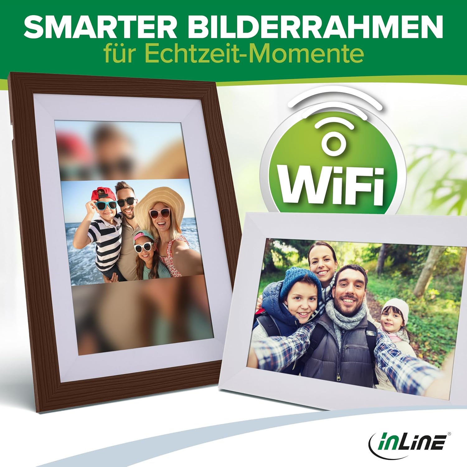 Digitaler Bilderrahmen, WiFRAME 2, FRAMEO, inkl. 3 Wechselrahmen, Walnussholz, WiFi, 10,1 Zoll mit Touch-Funktion, 1920x1200, 16GB Speicher, Teilen Sie Ihre Momente sofort von überall
