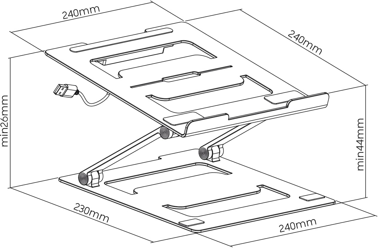 Laptop Ständer HT17L, Ergonomische Laptop-Halterung für den Schreibtisch, Notebook und MacBook Ständer kompatibel für 11-17 Zoll, Belüftet und Zusammenklappbar, Ständer-Halter für Laptop
