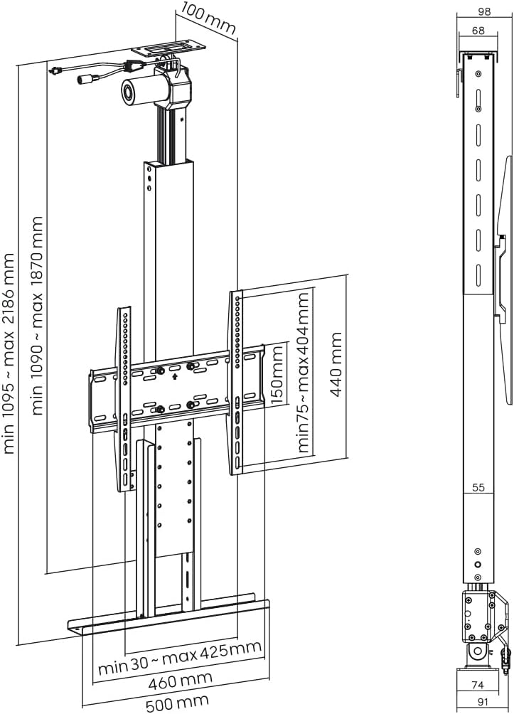 my wall Motorisierter TV-Lift HP64L zum Einbau in die Decke, TV Deckenhalterung, Verstellbarer Höhenbereich, 32-55 Zoll, belastbar bis 45kg, mit Fernbedienung, TV Lift Elektrisch, Deckenhalterung