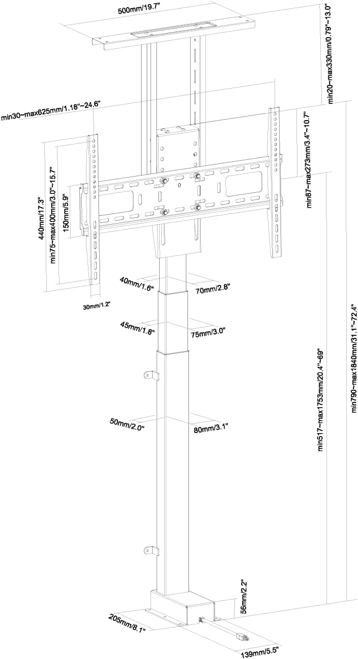 My Wall HP63-2L Motorisierte TV-Lift-Halterung mit Fernbedienung, Höhenverstellbar, für TV 37-80 Zoll (94,0-203 cm)