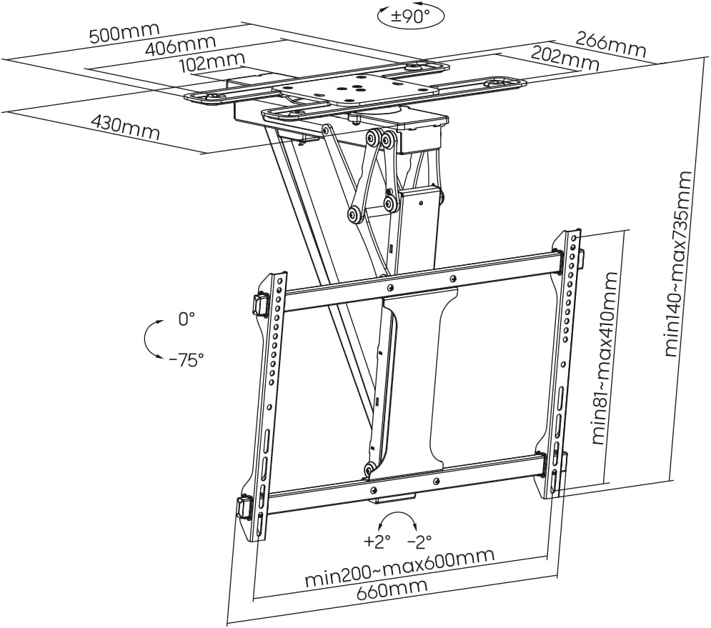 My Wall TV-Deckenhalterung HL47ML Motorisiert&Klappbar für Flachbildschirme mit Smart Home Steuerung für 32-75 Zoll, Belastung bis 35 kg mit 180° Drehfunktion