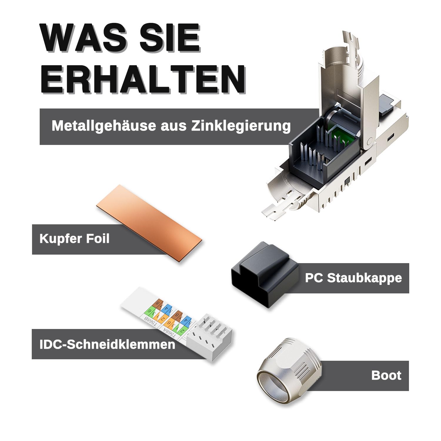 10 Gbps RJ45 CAT7 Netzwerkstecker LSA Geschirmt RJ45 Stecker Werkzeuglos für Verlegekabel 600MHz für Patchkabel Verlegekabel CAT7 CAT6A - 2 Stück