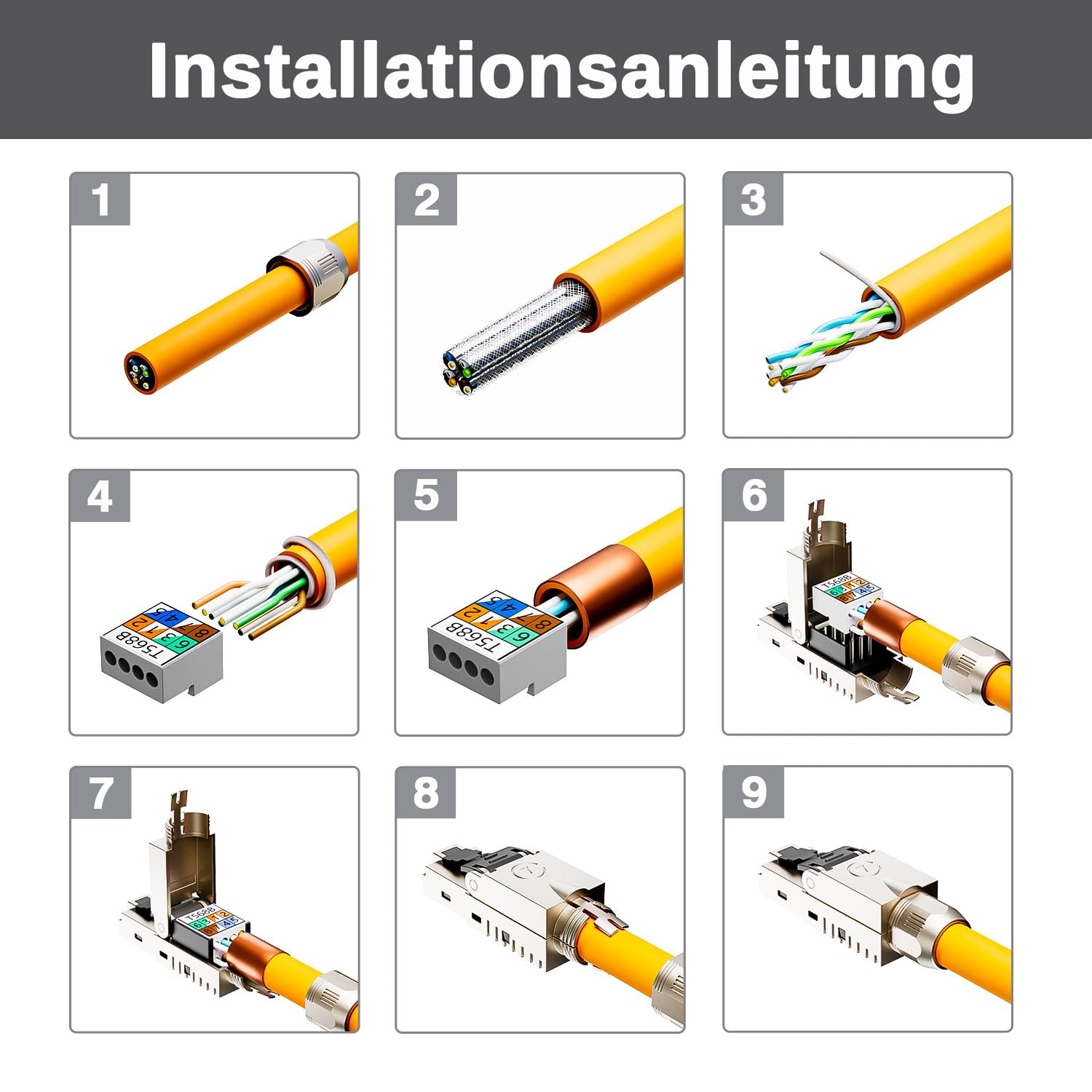10 Gbps RJ45 CAT7 Netzwerkstecker LSA Geschirmt RJ45 Stecker Werkzeuglos für Verlegekabel 600MHz für Patchkabel Verlegekabel CAT7 CAT6A - 2 Stück