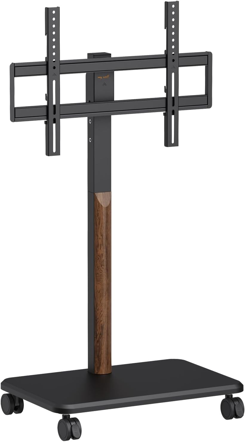 My Wall Rollbarer TV Ständer - HP126L, 32–85 Zoll, Höhenverstellbarer Fernsehständer mit Walnuss Holzoptik, neigbar & drehbar, TV Standfuß mit feststellbaren Rollen & Kabelkanal