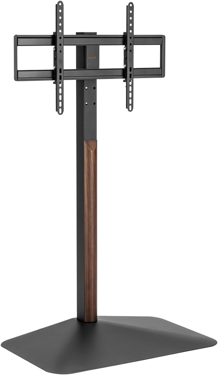 My Wall TV Ständer höhenverstellbar - HP125L, mit Walnuss-Holzoptik, moderner TV Standfuß für 32–75 Zoll Fernseher, neigbar +5°/-10°, stabile Bodenplatte, VESA 100x100–600x400