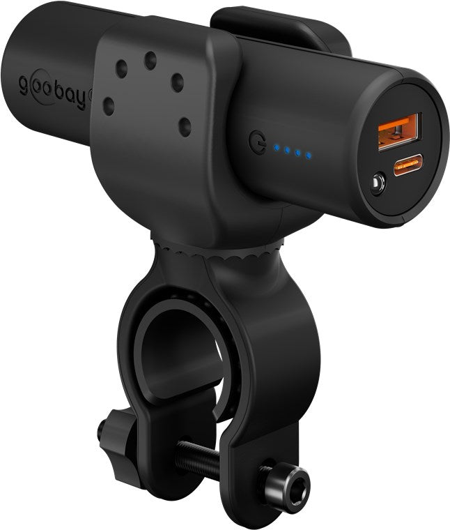 Bike Powerbank 5.0 5000 mAh inkl. verstärkter Halterung für Fahrradlenker / Powerbank für Ebike / Externer Akku/Ladegerät mit Quickcharge & Power Delivery / Charger für Samsung / Apple Klein