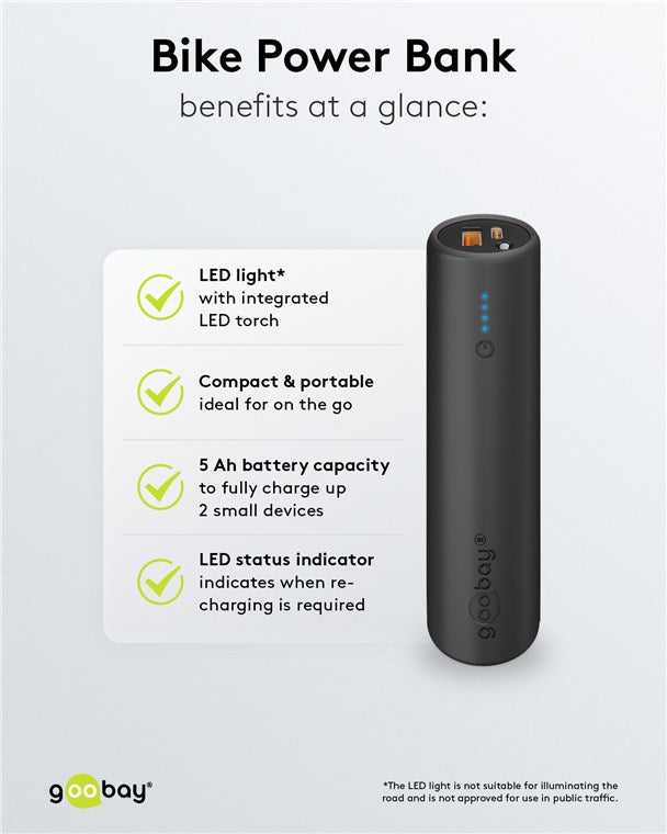 Bike Powerbank 5.0 5000 mAh inkl. verstärkter Halterung für Fahrradlenker / Powerbank für Ebike / Externer Akku/Ladegerät mit Quickcharge & Power Delivery / Charger für Samsung / Apple Klein