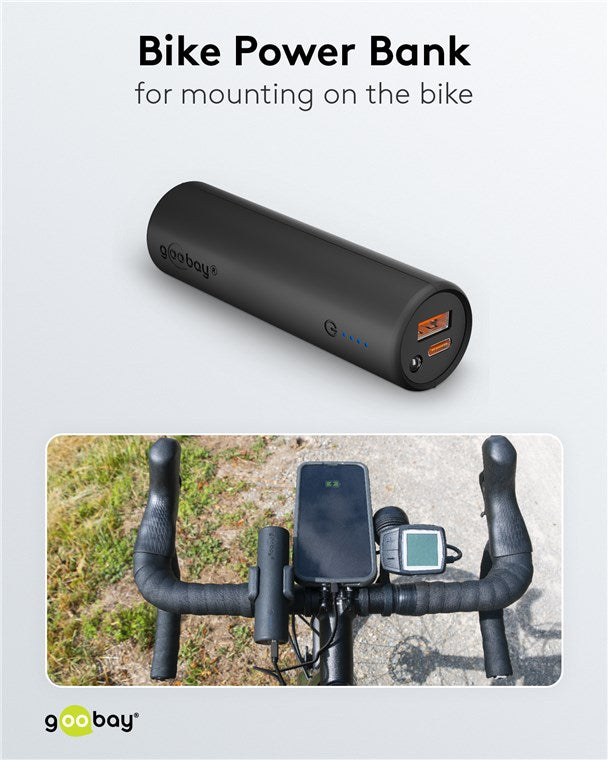 Bike Powerbank 5.0 5000 mAh inkl. verstärkter Halterung für Fahrradlenker / Powerbank für Ebike / Externer Akku/Ladegerät mit Quickcharge & Power Delivery / Charger für Samsung / Apple Klein