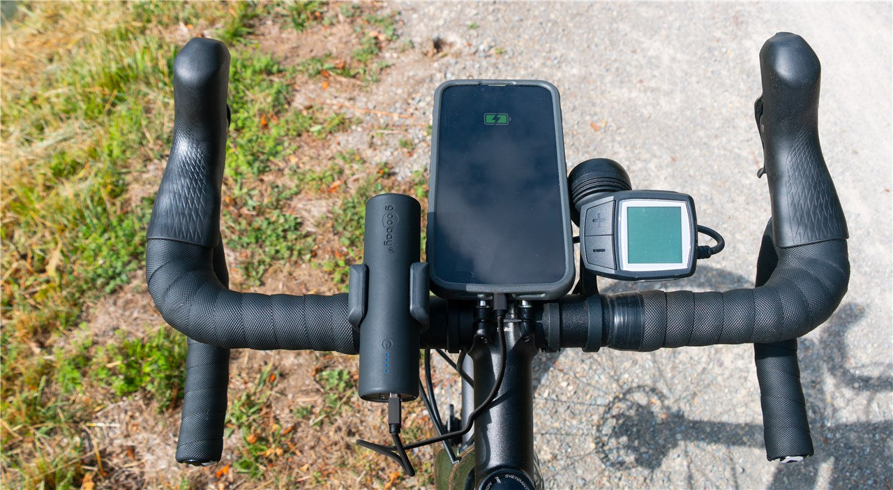 Bike Powerbank 5.0 5000 mAh inkl. verstärkter Halterung für Fahrradlenker / Powerbank für Ebike / Externer Akku/Ladegerät mit Quickcharge & Power Delivery / Charger für Samsung / Apple Klein