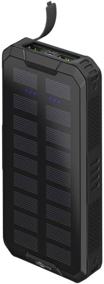 20000 mAh Outdoor Powerbank mit Solarpanel & Schnellladefunktion / Externer Akku mit Schnelllademodus / Power Bank für Smartphone & Tablet / Powerpack mit 2 USB-A QC 3.0 Ports, Schwarz