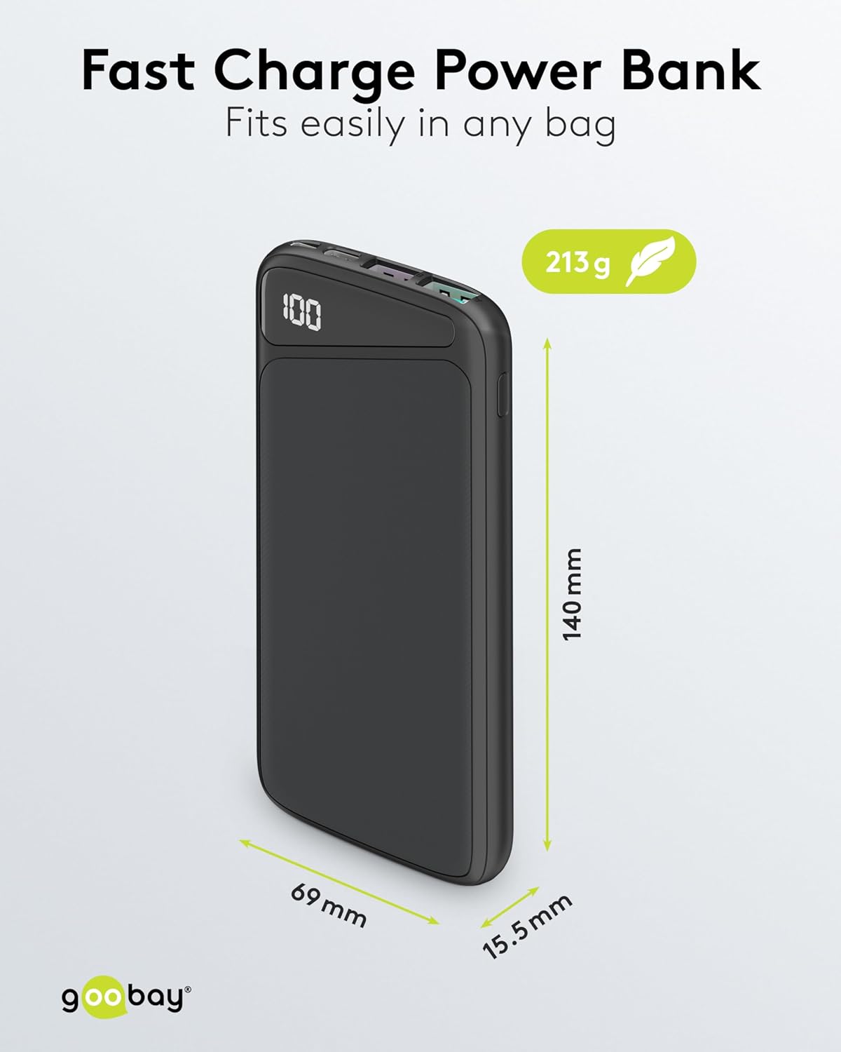 QC 3.0 Powerbank 10.000 mAh mit Schnellladefunktion / Externer Akku / Power Bank für Smartphone & Tablet / Ladegerät Powerpack mit 2 USB-A Ports, Schwarz, Kompakt