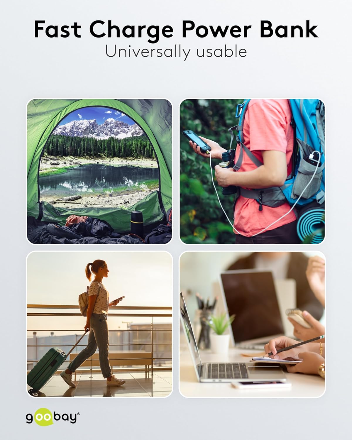 QC 3.0 Powerbank 10.000 mAh mit Schnellladefunktion / Externer Akku / Power Bank für Smartphone & Tablet / Ladegerät Powerpack mit 2 USB-A Ports, Schwarz, Kompakt