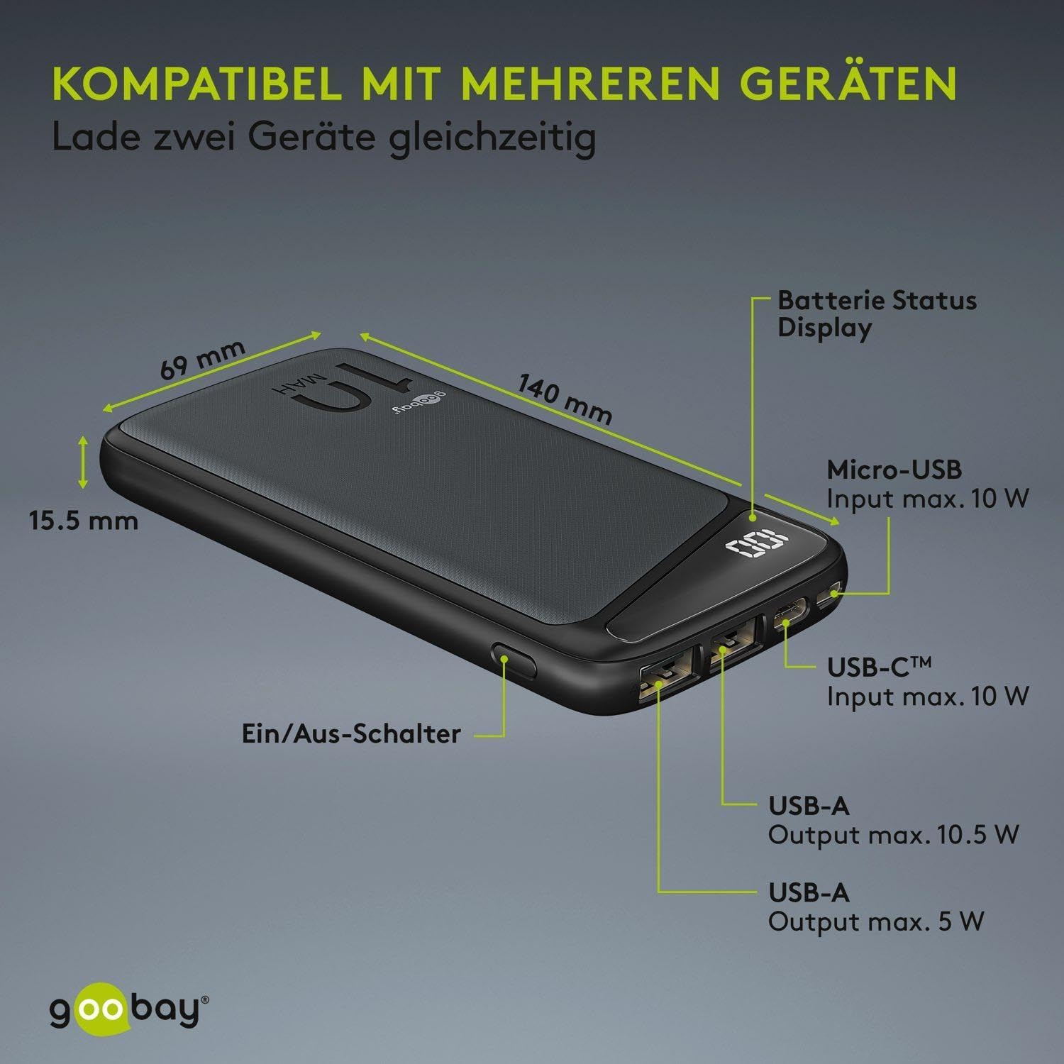 Powerbank Slimline 10.000 mAh / Externer Akku / Power Bank für Smartphone & Tablet