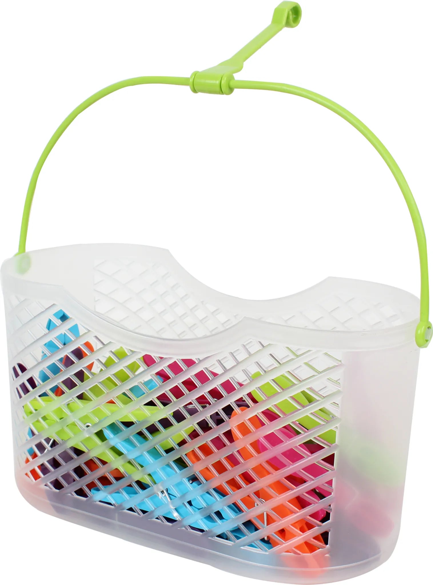 Wäscheklammern im Korb / Transparenter Korb / 30 bunte Klammern
