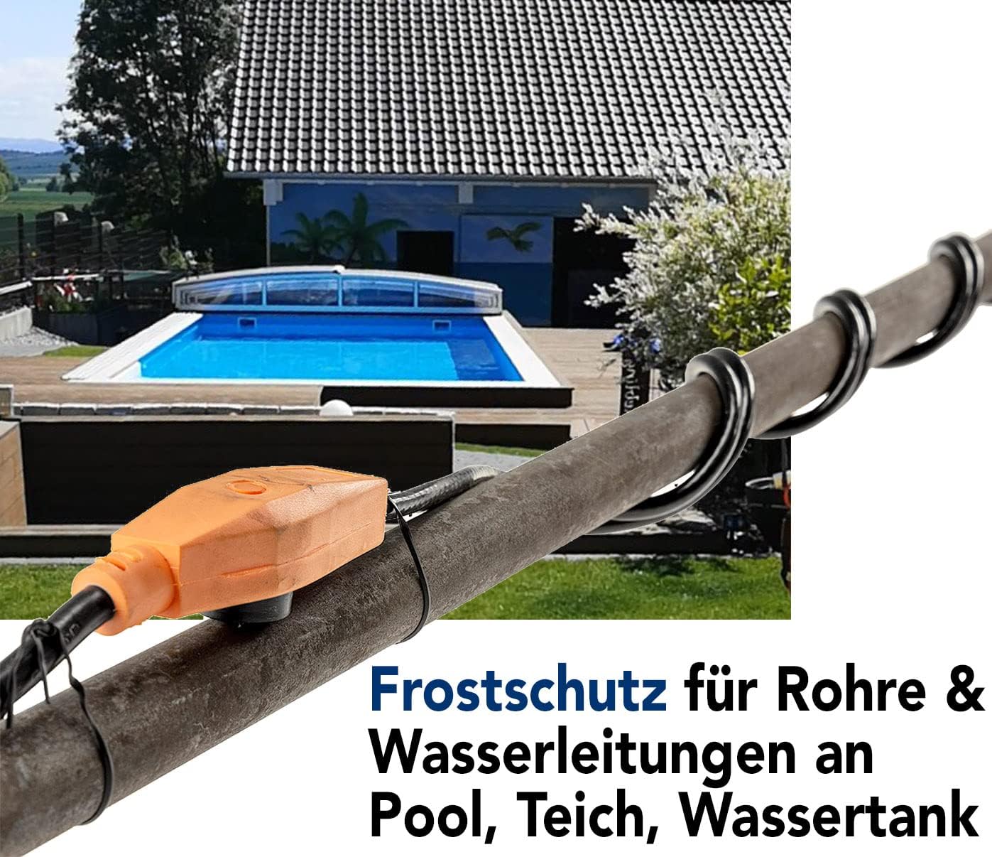 Frostschutz Heizkabel mit Temperaturfühler 4m Wärmekabel Anti Frost Kabel mit Schutzkontaktstecker für Wasserleitungen im Haus, Regenrinne, Pool, Teich