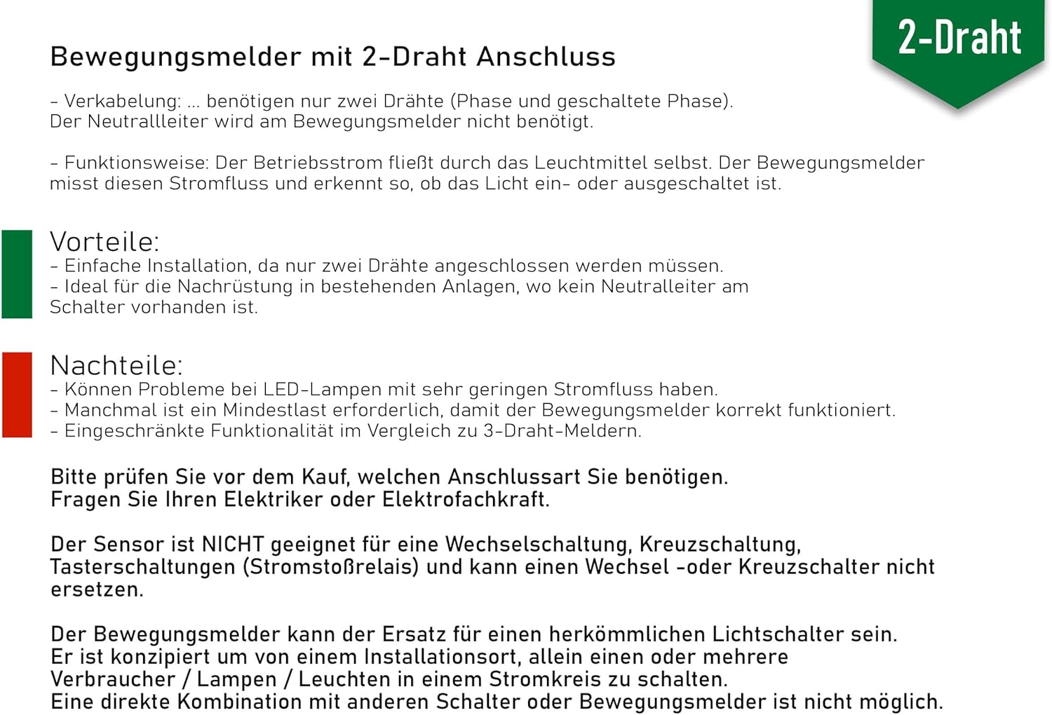 Bewegungsmelder 160° Unterputz Wand-Montage Schaltet ab 1Watt 9m Reichweite 230V 2-Draht Technik Ersetzt einen Lichtschalter Weiß [Energieklasse A]