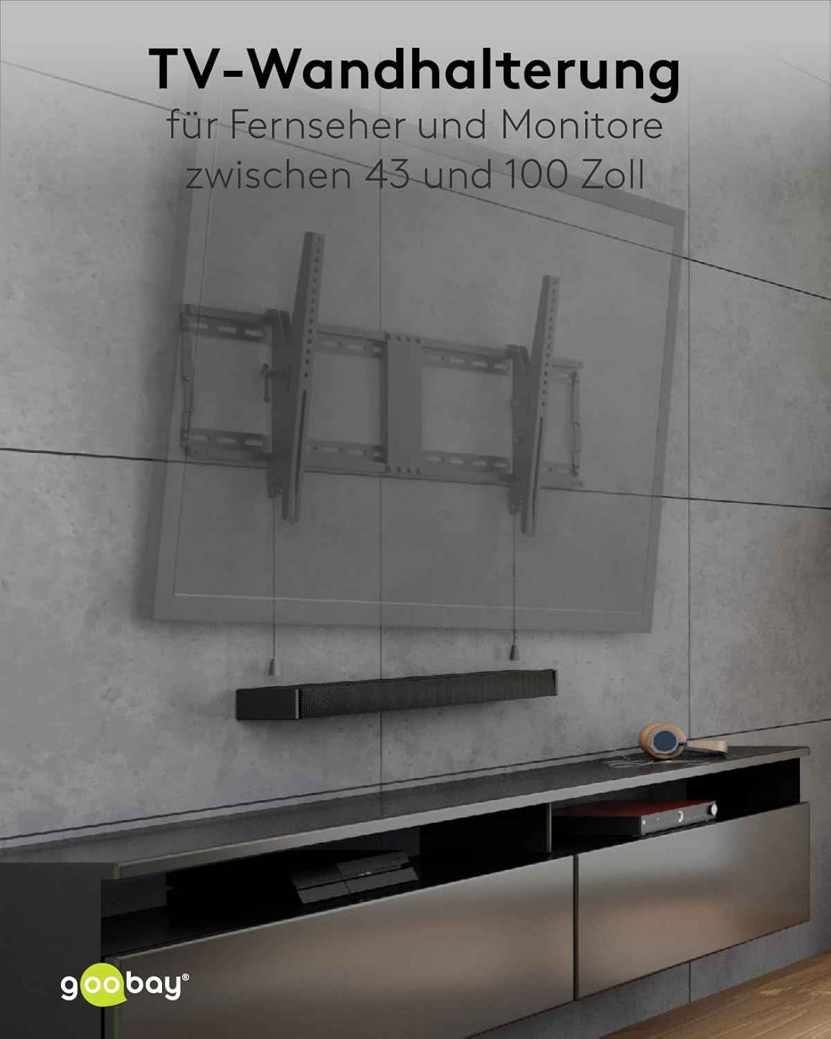 TV und Monitor Wandhalterung Pro (XL), neigbar (3 bis 12 Grad) und schwenkbar – 43 bis 100 Zoll LED-, LCD-, OLED-, Flache oder Gebogene Fernseher – 70 kg maximales Gewicht – Schwarz