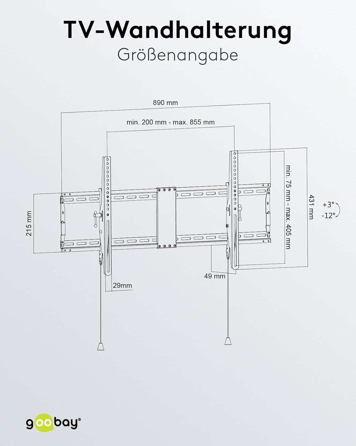 TV und Monitor Wandhalterung Pro (XL), neigbar (3 bis 12 Grad) und schwenkbar – 43 bis 100 Zoll LED-, LCD-, OLED-, Flache oder Gebogene Fernseher – 70 kg maximales Gewicht – Schwarz