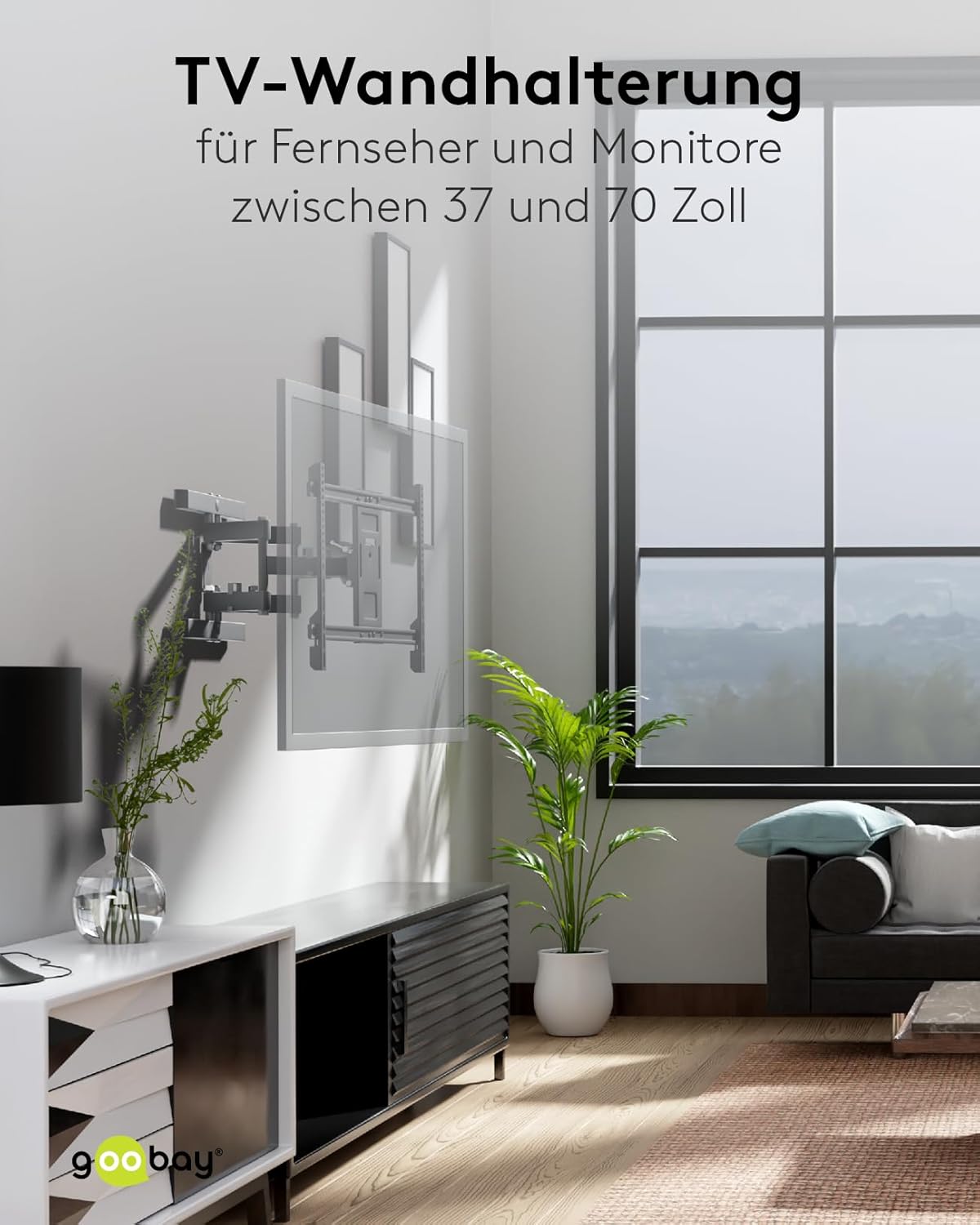 TV Wandhalterung 94 cm (37") - 178 cm (70") / Fernseherhalterung Pro FULLMOTION bis 60 kg / Wandhalter TV Neigbar & Schwenkbar / VESA Norm 600x400 / Schwarz