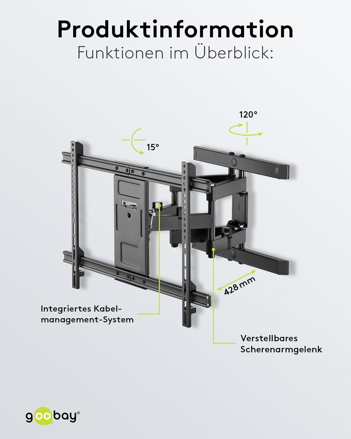 TV Wandhalterung 94 cm (37") - 178 cm (70") / Fernseherhalterung Pro FULLMOTION bis 60 kg / Wandhalter TV Neigbar & Schwenkbar / VESA Norm 600x400 / Schwarz