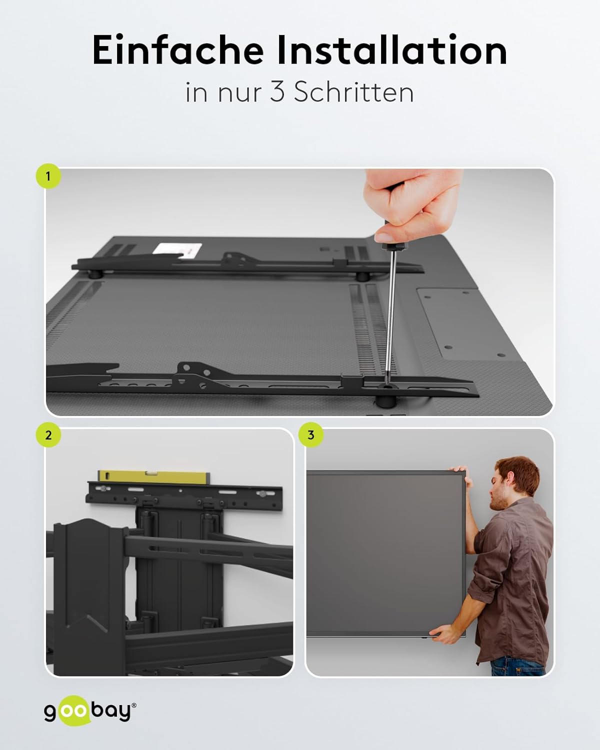 TV Wandhalterung 94 cm (37") - 178 cm (70") / Fernseherhalterung Pro FULLMOTION bis 60 kg / Wandhalter TV Neigbar & Schwenkbar / VESA Norm 600x400 / Schwarz