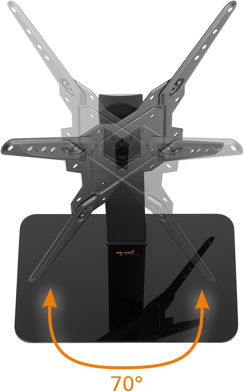 my wall Universeller TV Ständer - HP2HL, Fernsehständer für 23"–55" TV, Höhenverstellbar in 3 Stufen, Schwenken 70°, TV Standfuss mit Glasboden, für Tisch & Regal, Belastbar bis 40 kg