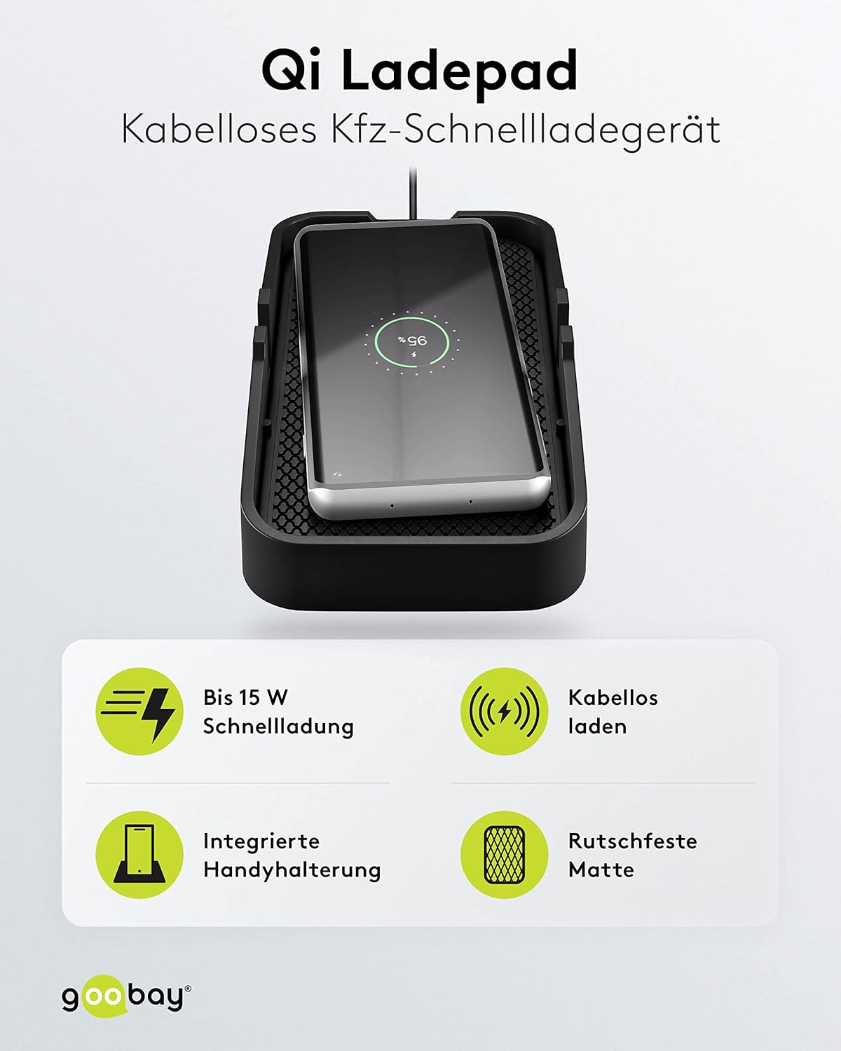 Kfz Wireless Charger 15W Qi Ladestation / kabelloses Ladegerät 15W / Induktive Ladestation Auto / Induktionsladegerät mit Handyhalter