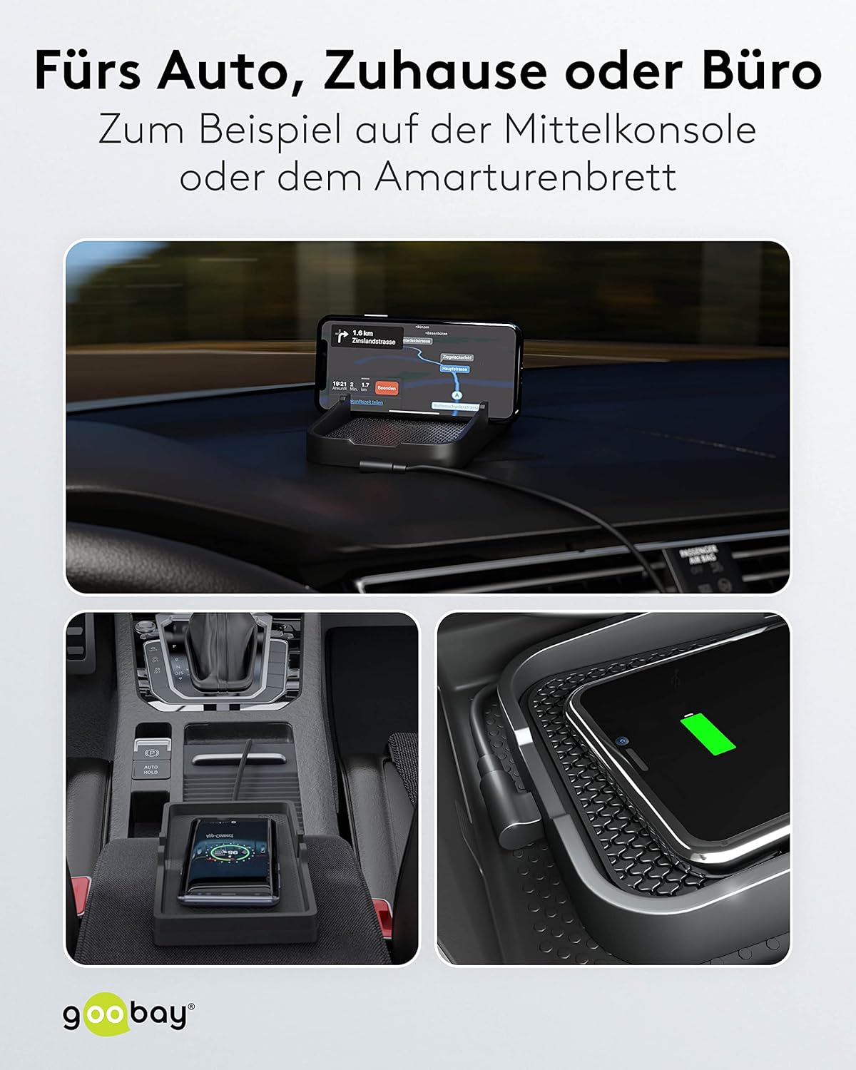 Kfz Wireless Charger 15W Qi Ladestation / kabelloses Ladegerät 15W / Induktive Ladestation Auto / Induktionsladegerät mit Handyhalter