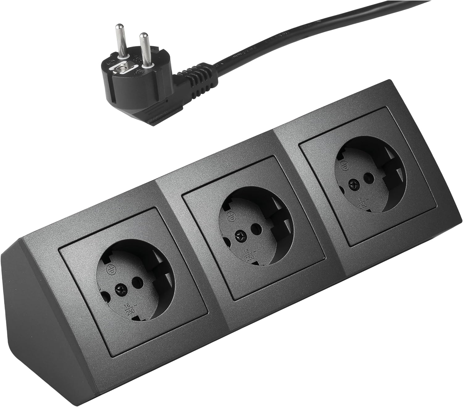 McPower Steckdosenblock Unterbausteckdosen | Flair | Ecksteckdose 3-Fach Steckdosen Schutzkontakt, 2m Kabel mit Stecker, 250V / 16A, Aufbau (anthrazit)