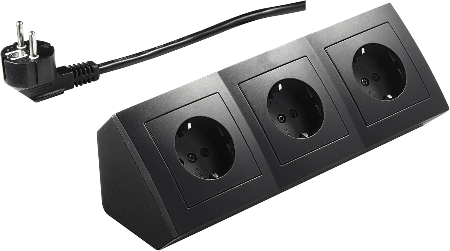 McPower Steckdosenblock Unterbausteckdosen | Flair | Ecksteckdose 3-Fach Steckdosen Schutzkontakt, 2m Kabel mit Stecker, 250V / 16A, Aufbau (schwarz matt)