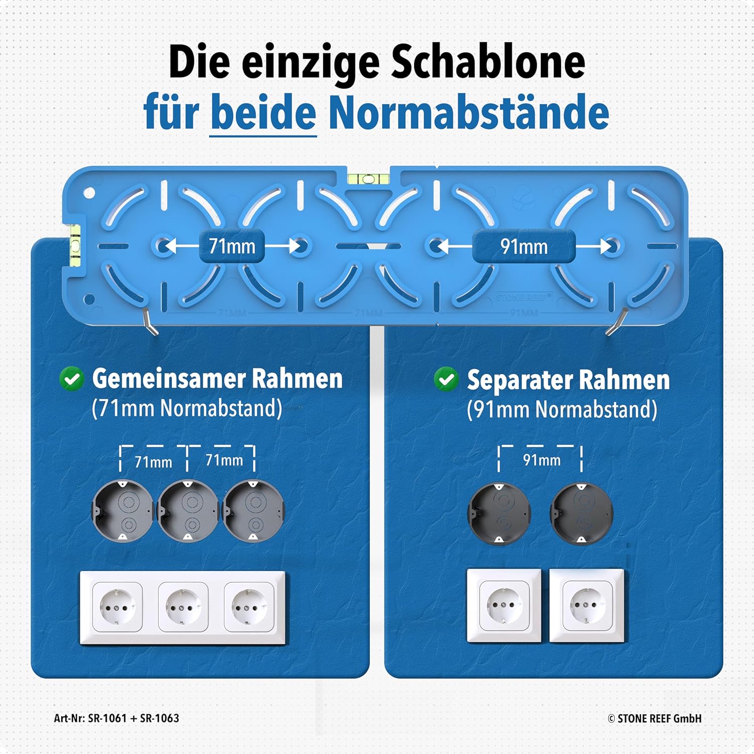 Bohrschablone für Steckdosen [inkl. Tieflochmarker] Perfekt für Trockenbau, Hohlraumdosen und Unterputzdose, Elektriker Wasserwaage, Schablone für Bohrkrone, Steckdosenbohrer 71mm und 91mm