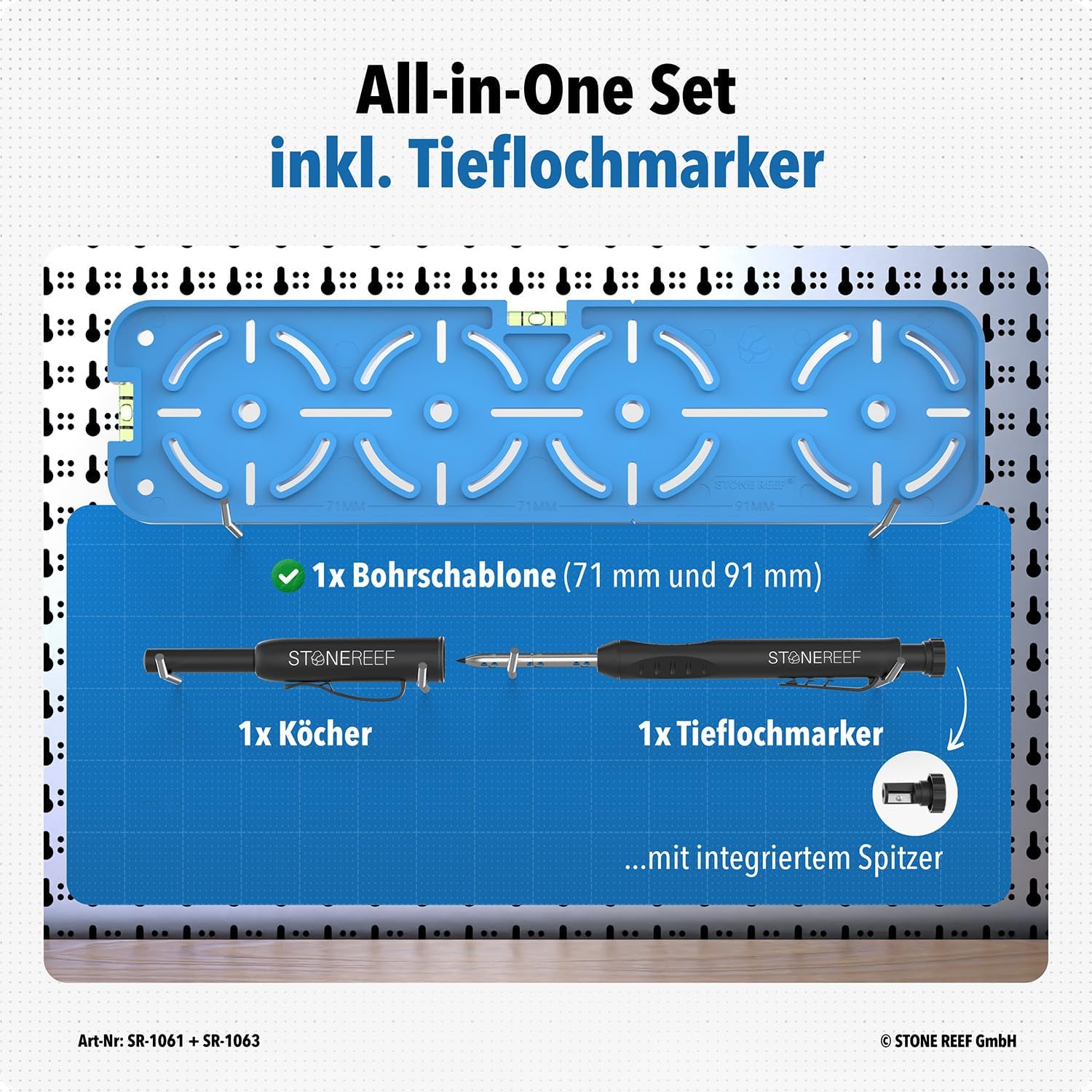 Bohrschablone für Steckdosen [inkl. Tieflochmarker] Perfekt für Trockenbau, Hohlraumdosen und Unterputzdose, Elektriker Wasserwaage, Schablone für Bohrkrone, Steckdosenbohrer 71mm und 91mm