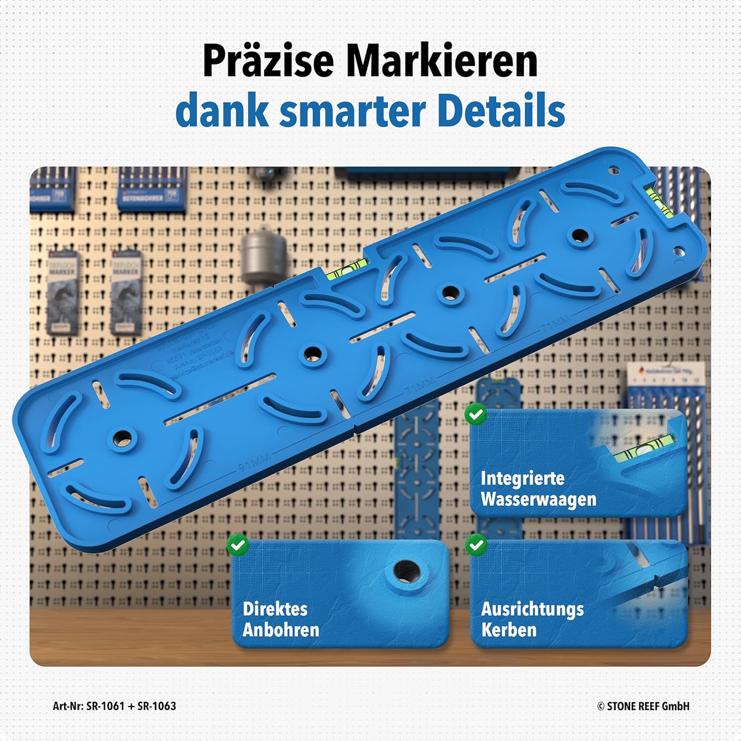 Bohrschablone für Steckdosen [inkl. Tieflochmarker] Perfekt für Trockenbau, Hohlraumdosen und Unterputzdose, Elektriker Wasserwaage, Schablone für Bohrkrone, Steckdosenbohrer 71mm und 91mm