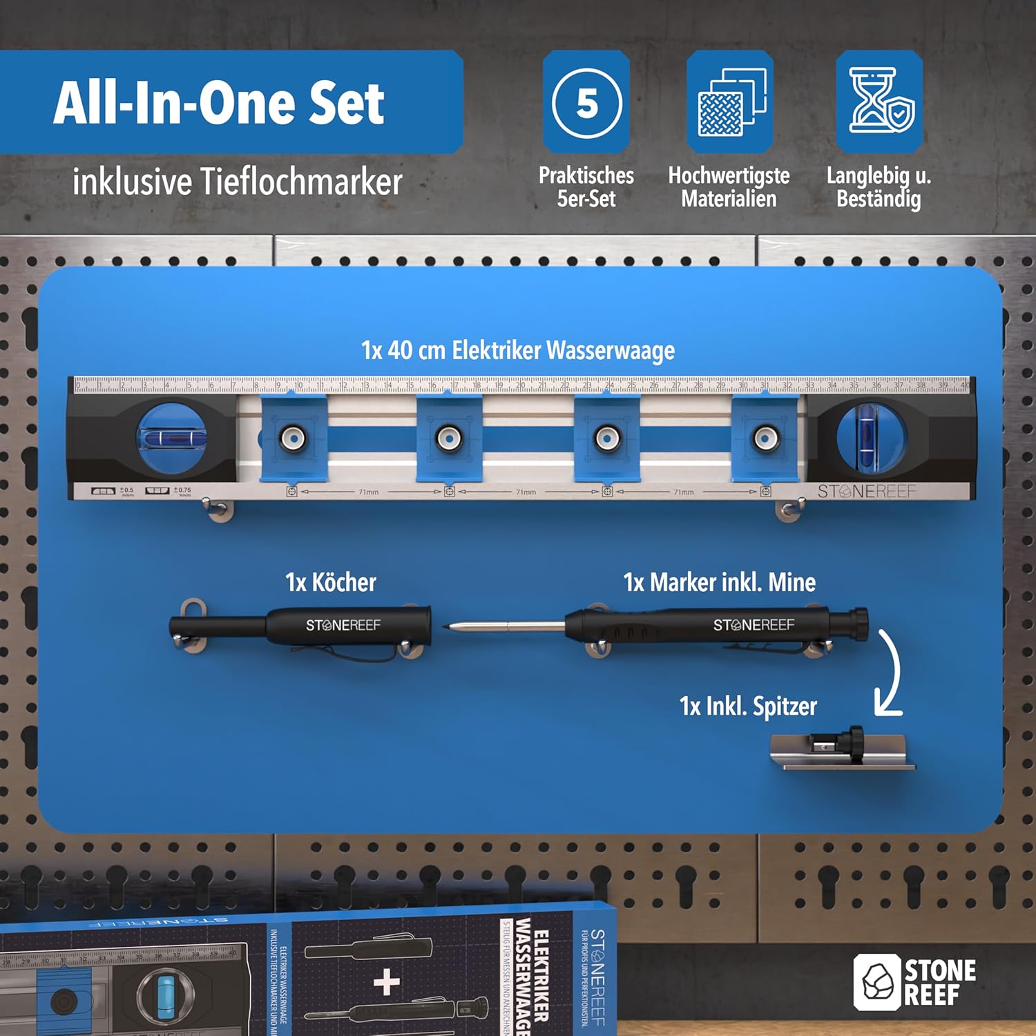 Elektriker Wasserwaage 40 cm – Präzisions-Wasserwaage für Heimwerker mit verschiebbaren Bohrlöchern und Maßskalen – Ideal für Steckdoseninstallation und Renovierungsarbeiten