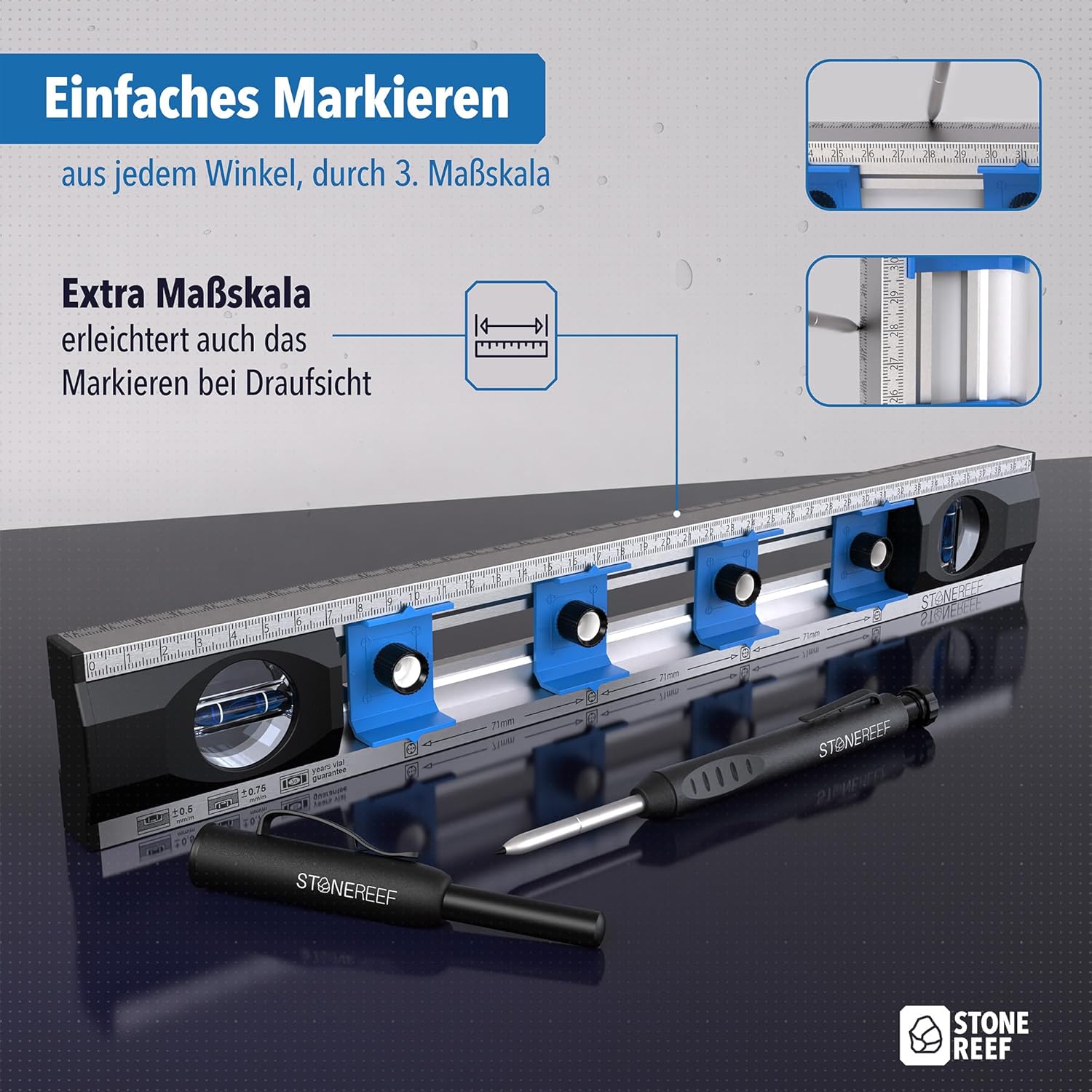 Elektriker Wasserwaage 40 cm – Präzisions-Wasserwaage für Heimwerker mit verschiebbaren Bohrlöchern und Maßskalen – Ideal für Steckdoseninstallation und Renovierungsarbeiten