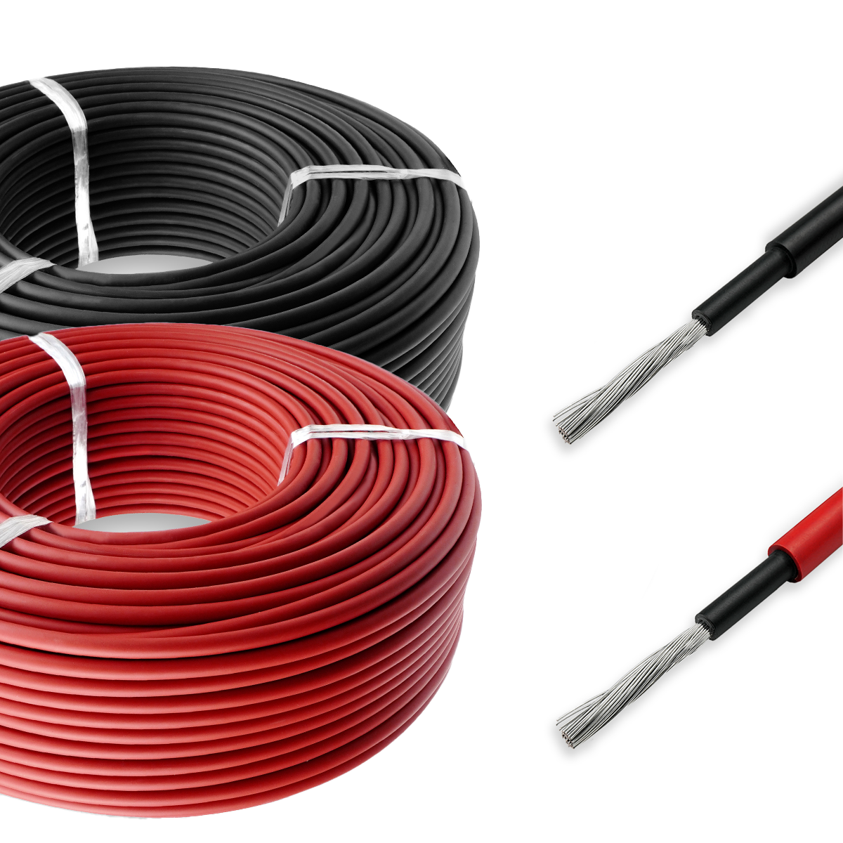 2PACK Rot+Schwarz 50+50 | 6mm² max. 1800V Verlängerungskabel | Halogenfrei IP67 Doppelt Isolierter Qualitätsdraht Solarkabel PV-Kabel für Solarpanel Wechselrichter Laderegler