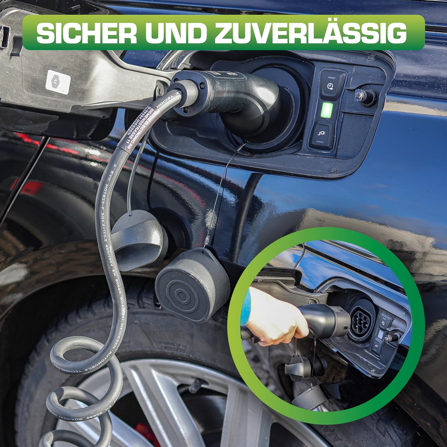 EV Spiral-Autoladekabel für Elektroauto, 7,5m, TYP2 EN 62196, inkl. Aufbewahrungstasche, 22KW MAX./11KW/7,4KW/3,7KW, 32A, 3-Phasig, kompatibel mit Modellen wie i3, iX, ID.4 und Anderen