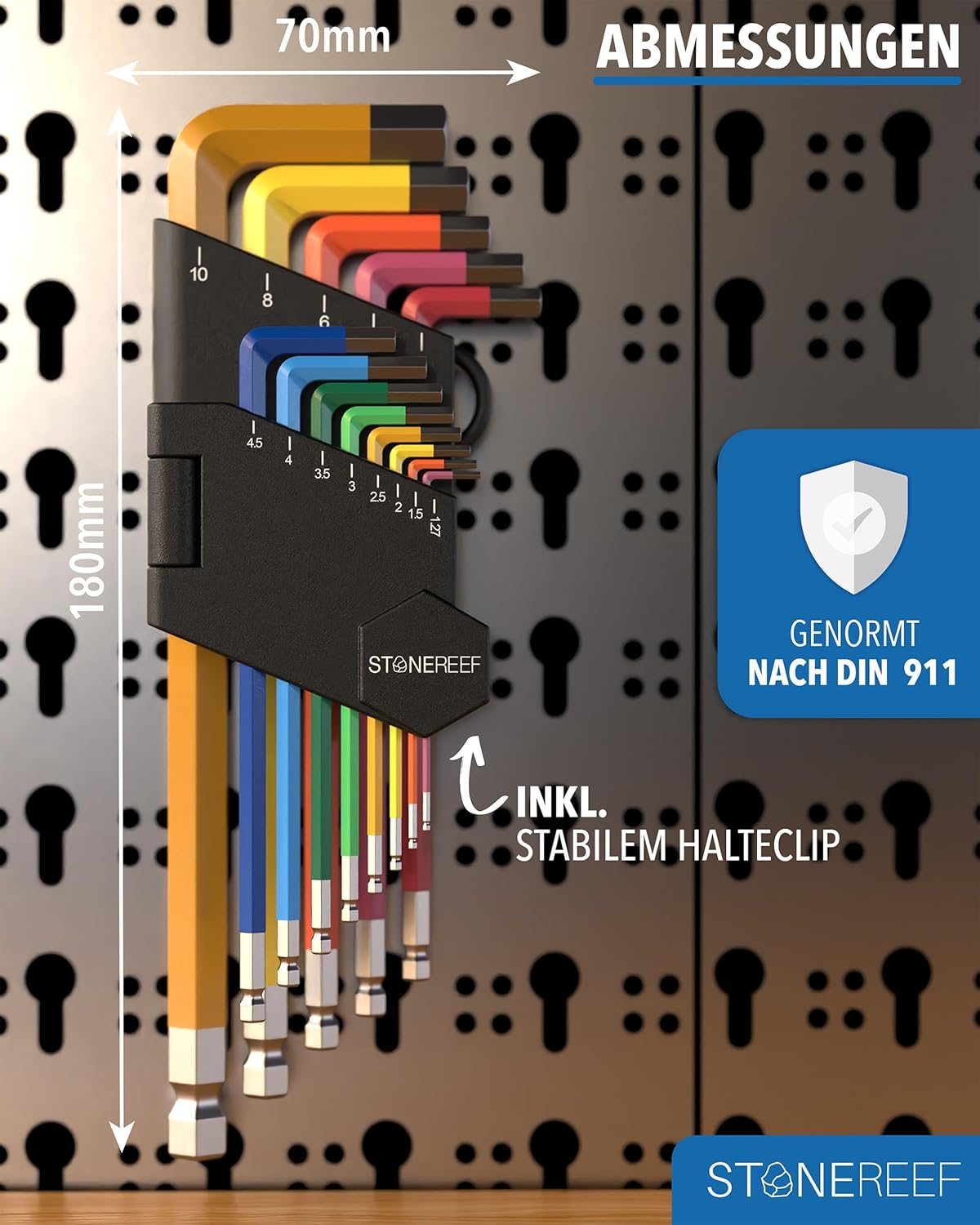 Innensechskantschlüssel Set 13tlg. [inkl. Kugelkopf] - 1,27-10mm Sechskant Multicolour Satz, Sechskantschlüssel Set für Handwerker, Winkelschlüsselsatz