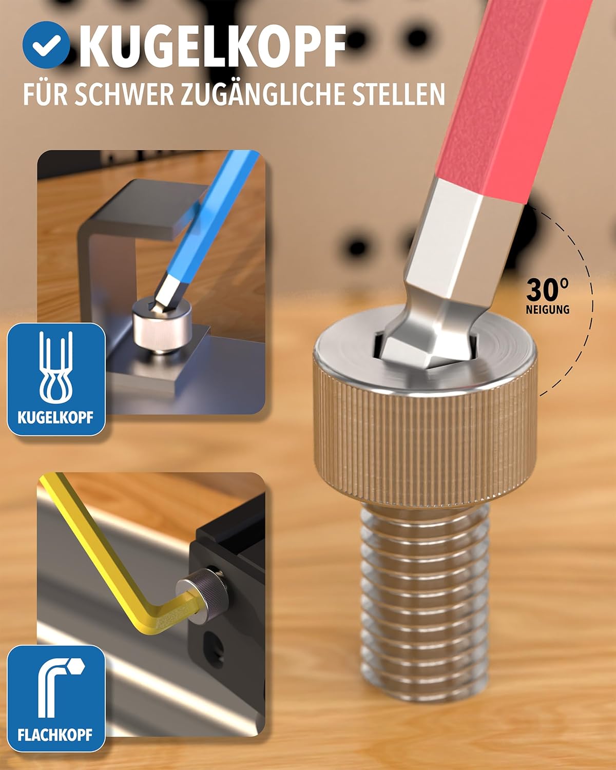 Innensechskantschlüssel Set 13tlg. [inkl. Kugelkopf] - 1,27-10mm Sechskant Multicolour Satz, Sechskantschlüssel Set für Handwerker, Winkelschlüsselsatz