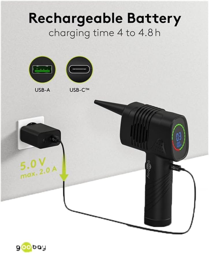 Elektrische Staubgebläse, 3 Stufen, 2.000 mAh Akku, 35.000 U/min, Wiederaufladbares Druckluftspray, bis 90 min Betriebsdauer, Reinigung für PC, Sofa, Tastatur, Auto, Sofa, LED Display