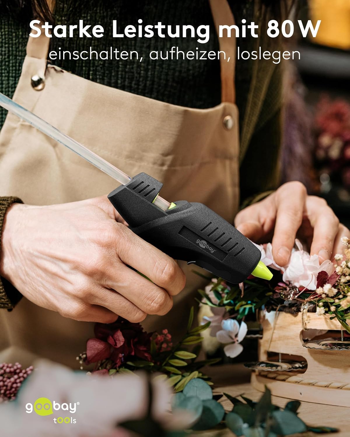 Heißklebepistole 80W inkl. 2 Klebesticks - für 11mm Sticks, 1m Kabel, schnelle Aufheizzeit 2-3 min, Reparaturen oder DYI, vielseitig einsetzbar für Keramik, Holz, Metall, Leder