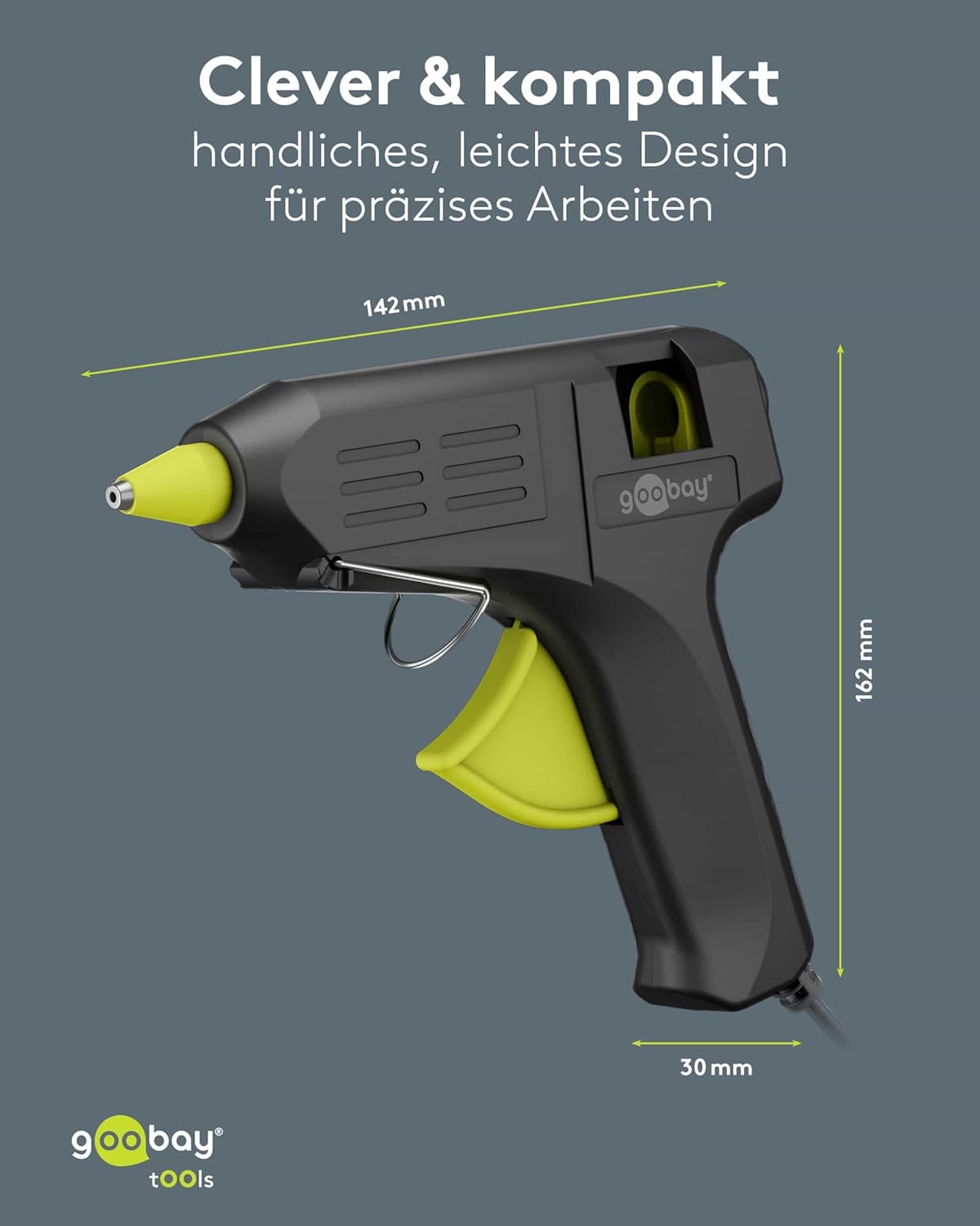 Heißklebepistole 40W inkl. 20 Klebesticks - für 11mm Sticks, 1m Kabel, schnelle Aufheizzeit 2-3 min, Reparaturen oder DYI, vielseitig einsetzbar für Keramik, Holz, Metall, Leder