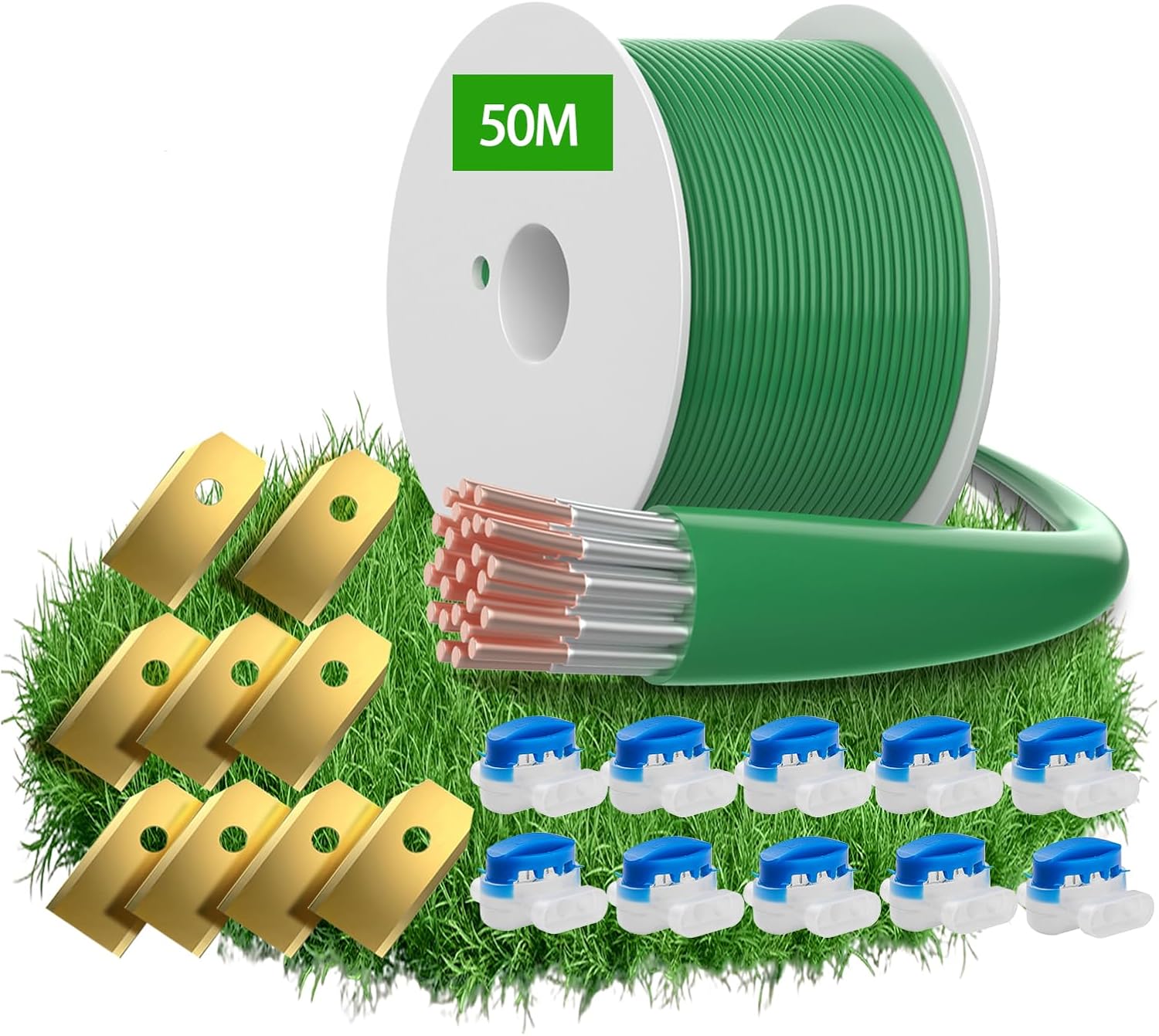 50m Universal Begrenzungskabel für Mähroboter - Headley Tools Begrenzungsdraht Enthält 10x Kabelverbinder+9x Messer Kompatibel für Gardena / Husqvarna / Worx