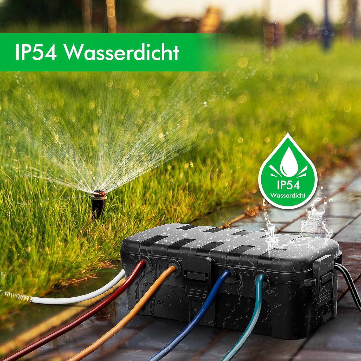 wasserdichte Kabelbox für den Außenbereich, IP54 wasserdicht, Wetterfeste Kabelbox, Ideal zum Schutz von Verlängerungskabeln, Steckdosenleisten und Winkelsteckern (29cm×13,2cm×10cm) Schwarz