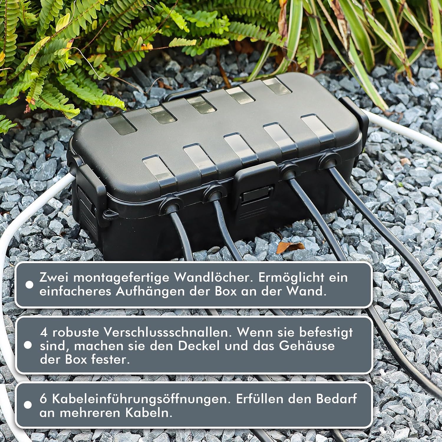 wasserdichte Kabelbox für den Außenbereich, IP54 wasserdicht, Wetterfeste Kabelbox, Ideal zum Schutz von Verlängerungskabeln, Steckdosenleisten und Winkelsteckern (29cm×13,2cm×10cm) Schwarz