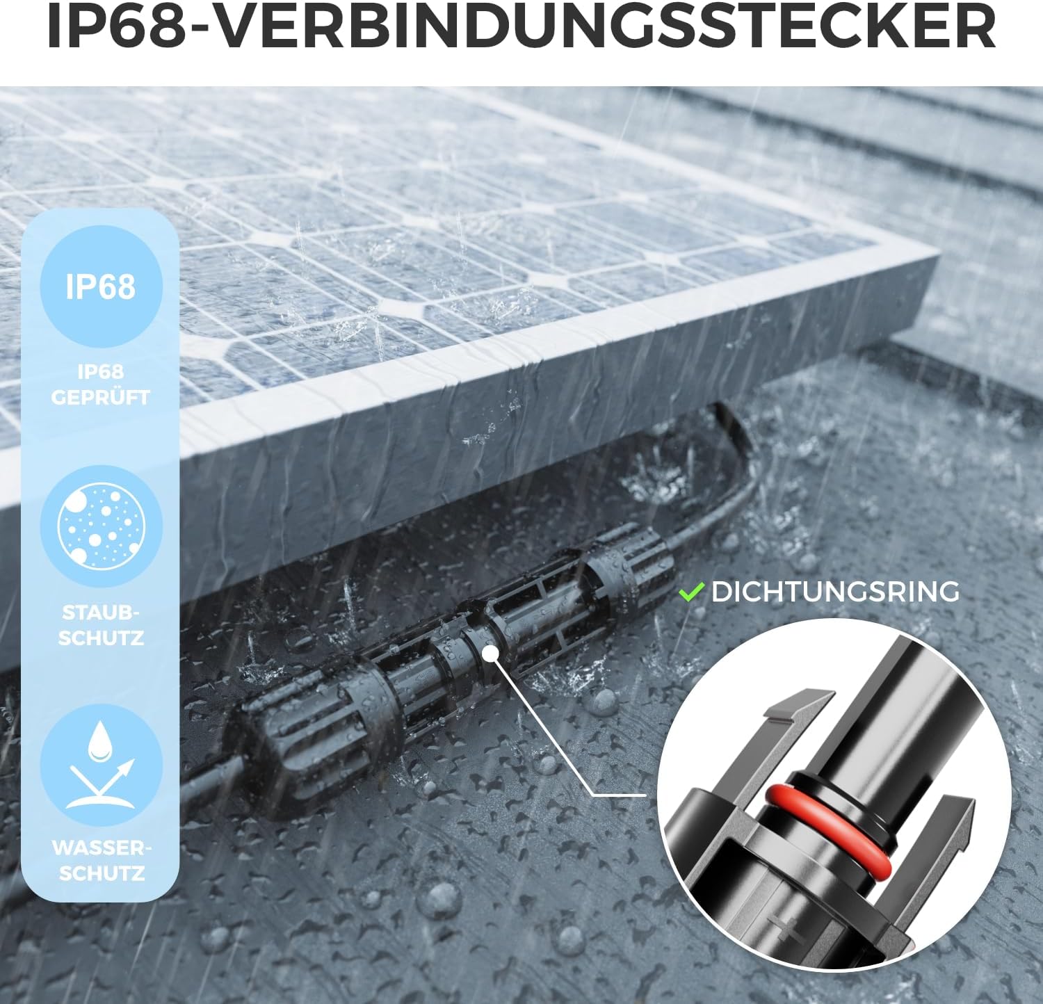 20m PV4 Solarkabel Verlängerung Set 6mm² für Photovoltaik-Anlagen - Verlängerungskabel für Serielle & Parallele Verkabelungen - 1kV AC 1,5kV DC - Wetterfest UV-Beständig IP68 - Rot & Schwarz
